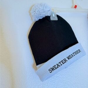 Black and Gray Beanie with Pom Pom